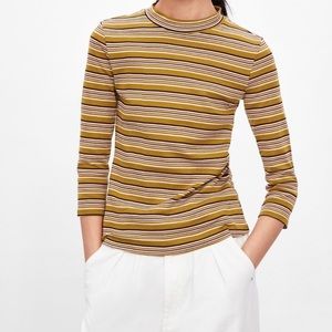 Zara Black And Yellow Striped Mock Neck Top